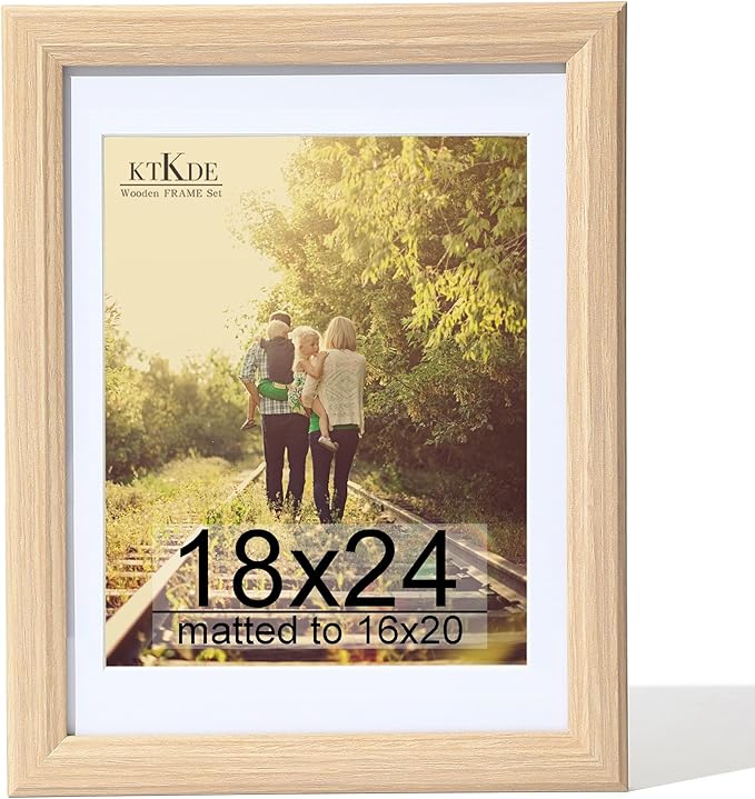 KTKDE 18x24 Poster Frame Real Glass,Picture Frame Display Pictures 16x20 with Mat or 18x24 Without Mat, Modern Style Wood Composite Frame,Gallery Wall Frame Wooden ，best gift