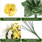 Fake Hibiscus Artificial Flowers for Outdoors Spring Summer Decoration, 6 Bundles Silk Hibiscus Flowers Bouquet UV Resistant Look Real Faux Plants for Outside Planter Front Door Porch Balcony, 2MixHB