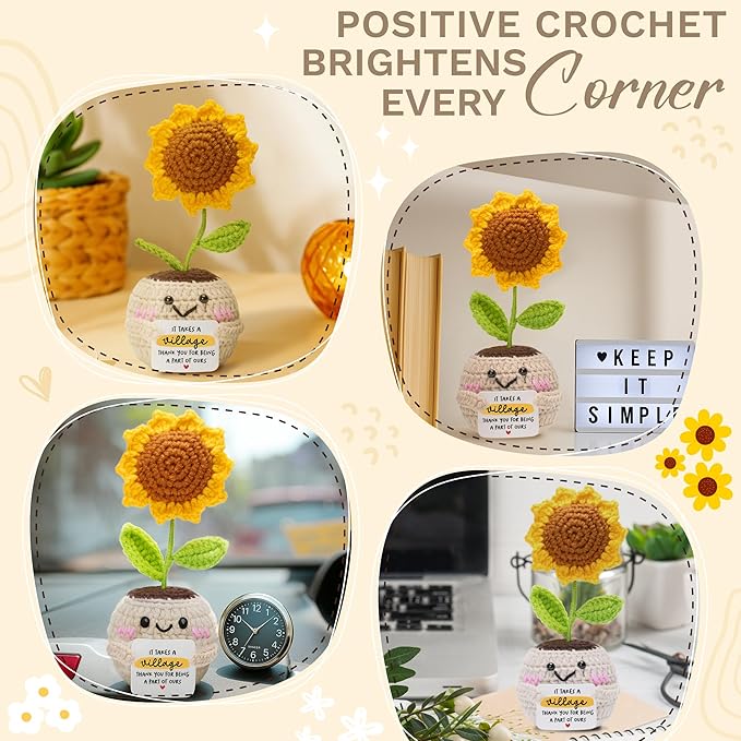 HEXMOZ Thank You Gifts for Women - End of Year Teacher Gift - Appreciation Gifts for Teacher Nurse Daycare Provider Nanny Babysitter - It Takes A Village Collectible Sunflower Doll Crochet