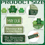 Lineshading 4 Pcs St. Patrick's Day Decor Wooden Shamrock Decoration Saint Patty's Day Tiered Tray Decor Rustic Wooden Shamrock Block Sign Irish Table Centerpiece Farmhouse for Party Home Kitchen