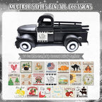 13.4 Inch Farmhouse Vintage Truck Decor with 20 Magnets Rustic Home Sweet Home Table Centerpieces Interchangeable Seasonal Holiday Decor Large Metal Pickup Truck Spring Garden Planter, Black