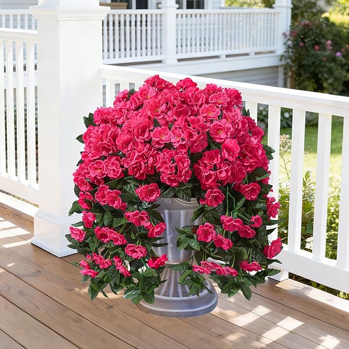 Faux Geraniums Artificial Flowers for Outdoors Spring Porch Outside Decor, 2PCS Hotpink Silk Geraniums Vines Fake Hanging Plants UV Resistant Look Real for Outdoor Planters Patio Garden Balcony Home