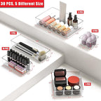 Simple Houseware 30 PCS Clear Plastic Drawer Organizers Set, 5-Size for Makeup, Bathroom, Bedroom and Office