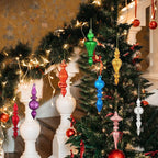 Mifoci 8 Pcs 6 Inch Mercury Glass Finial Christmas Ornaments Hanging Christmas Finials Glass Ornaments Assorted Mercury Decor for Vintage Holiday Xmas Tree Decoration(Mixed Color)