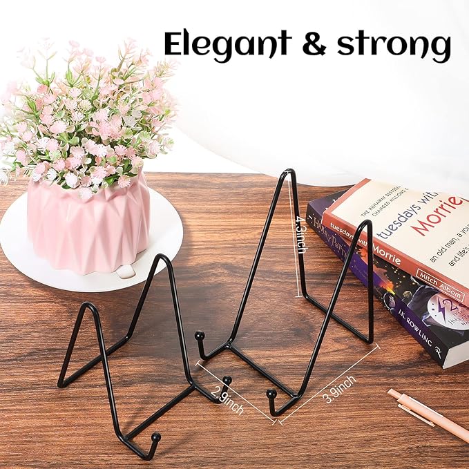 Mixweer 12 Pcs Book Stands for Display Metal Picture Frame Stand Book Plate Picture Holder Easels Photo Holder for Decorative Display(4.3 Inch,Black)