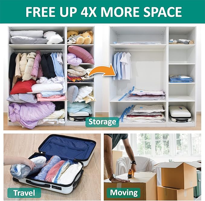 Cozy Essential Vacuum Storage Bags, Compression Space Saver Bags for Clothes, Comforters, Blankets, Pillow, Bedding, Sealer Clothing Storage,6 Jumbo