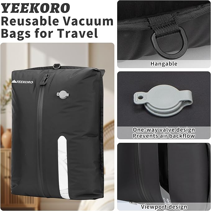 Vacuum Bag for Travel, Professional IPX8 Waterproof Reusable Vacuum Compression Bags for Travel Suitcases, Durable Space Saver Bag(1 Large,No Pump)