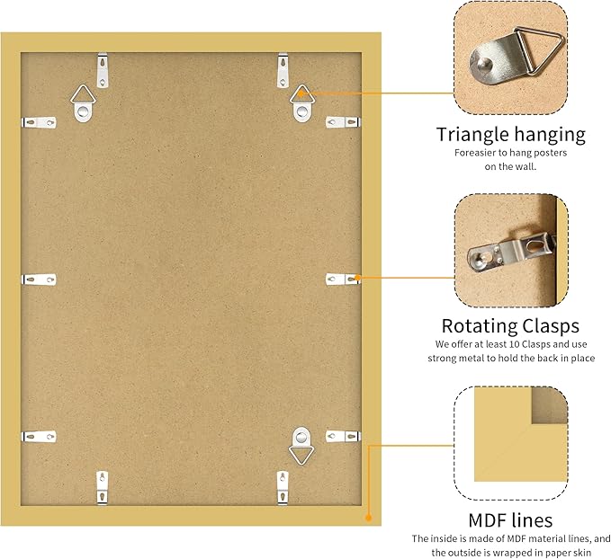 12x16 Picture Frame 3 Pack - Gold Poster Frame Display Pictures 8.5x11 with Mat or 12 x 16 Without Mat for Wall Hanging Horizontal and Vertical