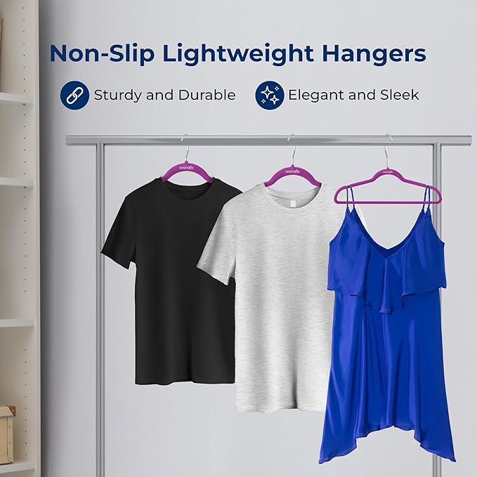 SereneLife 50 Pack Velvet Hangers - Non-Slip, 360° Swivel Hook - Ultra-Thin, Lightweight Velvet Hangers for Shirts, Sweaters, Hoodies, Kids Clothes & Dresses - Space-Saving