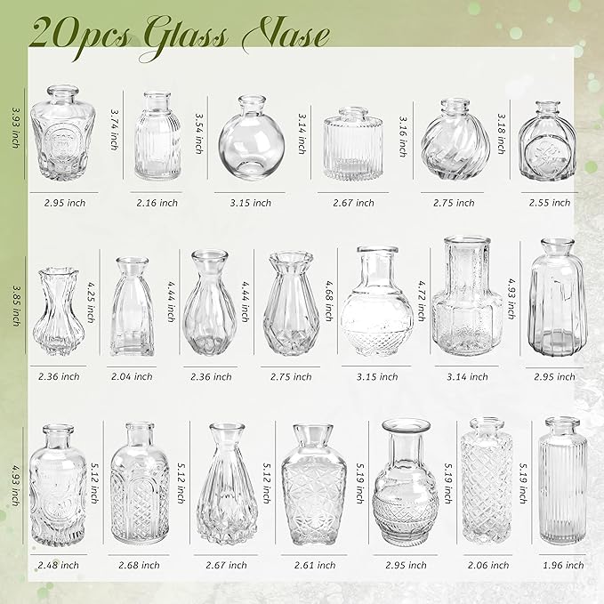 Der Rose Glass Bud Vases Set of 20, Small Bud Vases for Flowers, Rustic Wedding Centerpieces and Home Decor