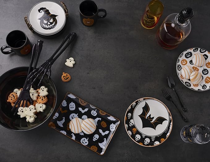 Oneida Serveware, Vintro Halloween Hors D'Oeuvres Tray, Made of Porcelain, Dishwasher Safe, Halloween Decor Indoor, Spooky Party Table Decorations, Fall Decor, Rectangular (1 Piece, 9.75 x 6.25-Inch)