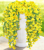 Artificial Hanging Flowers for Outdoors, 6 PCS Silk Morning Glory Artificial Flowers with Eucalyptus Leaves, UV Resistant Fake Flower Realistic Faux Plants for Home Patio Porch Garden Decor, Yellow
