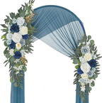 Ting's time Wedding Arch Flowers Pack of 2 Artificial Silk Large Flower Swag Welcome Sign Floral Swag Reception Backdrop Floral Decor for Fall Wedding Party Ceremony (Dusty Blue & White)