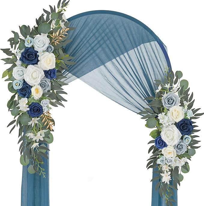 Ting's time Wedding Arch Flowers Pack of 2 Artificial Silk Large Flower Swag Welcome Sign Floral Swag Reception Backdrop Floral Decor for Fall Wedding Party Ceremony (Dusty Blue & White)