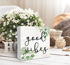 SRADMO Inspirational Botanical Eucalyptus Leaves Wood Box Sign Desk Decor, Rustic Green Eucalyptus Leaves Wooden Block Box Sign Decor for Home Office Shelf Table Decorative Accessories