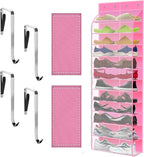 Over The Door Shoe Organizer with 12 Large Breathable Pockets - Durable Hanging Storage for the Entire Family's Shoes (Pink)