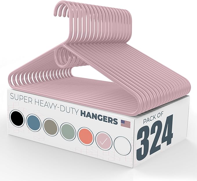 Neaties Super Heavy Duty Clothes Hangers 100+ Pack (324 Count) – Made in the USA - 10lb Capacity, Thick Plastic Hangers for Pants, Coats, Jackets, Jeans and Adult Clothing – Pink
