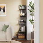 LITTLE TREE 70-Inch Corner Shelf, Seaweed Shaped Etagere Display Bookshelf, Freestanding 5-Tier Wall Shelves for Small Spaces, Living Room, Bedroom, Grey, 2 Pack