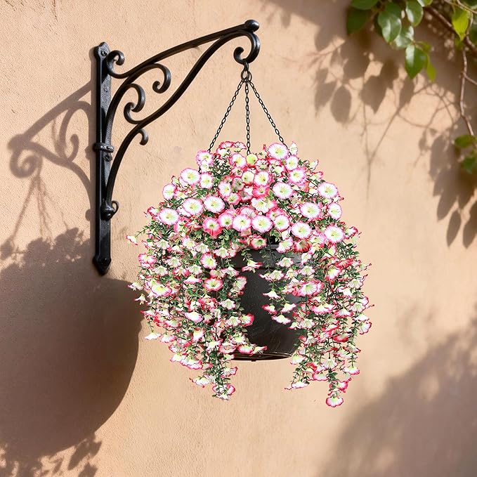 Artificial Hanging Flowers for Outdoors, 2 PCS UV Resistant Faux Silk 150 Morning Glory Each Trailing Vines, Fake Plants for Spring Outdoor Garden Planter Porch Patio Decoration, Pink