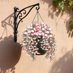 Artificial Hanging Flowers for Outdoors, 2 PCS UV Resistant Faux Silk 150 Morning Glory Each Trailing Vines, Fake Plants for Spring Outdoor Garden Planter Porch Patio Decoration, Pink