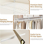 2-4 Ft. Expandable Closet Organizer System Kit, White Custom Metal Wire Shelving, Organization and Storage Shelves Wall Mounted with Hanging Rods