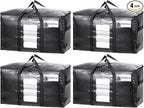 TAILI Extra Large Moving Bags, 4 Pack Black Heavy Duty Totes For Storage with Visible Window, Wrap Around Handles, Storage Bags for Space Saving, Alternative to Moving Boxes