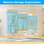 Ulif E13C Heavy Duty Closet Organizer System，Freestanding Clothing Racks for Hanging Clothes，Adjustable Garment Rack 63" W x 16" D x 77" H Hold 960 lbs，White Clothing Rack with Black Dustproof Cover