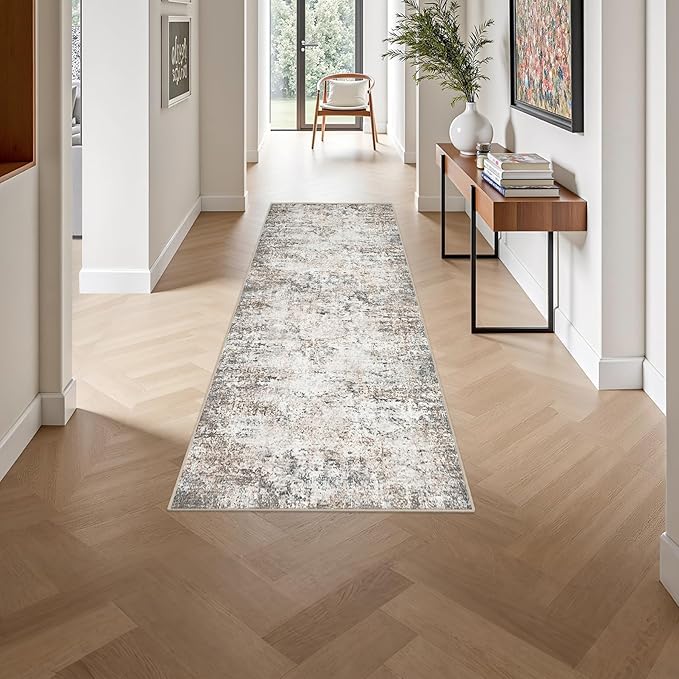 2'x6' Runner Rug Washable Rug: Modern Abstract Soft Thin Runner Rug Brown Grey