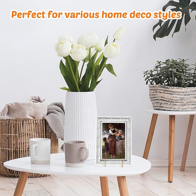 Mocoosy 2 Pack 4 Inch Gold Plate Stands for Display, Metal Square Wire Easel Stand, Plate Holder Display Stands, Picture Frame Stands for Display Photos, Decorative Platter, Book and Table Top Arts