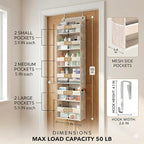 HOMELUX THEORY UPGRADED 6 Tiers Over The Door Organizer Hanging - 100D EXTRA THICK & 50lbs HUGE CAPACITY, 12 Side Mesh Pockets Over The Door Shoe Organizer, Hanging Closet Organizer (Ivory, 1pc)