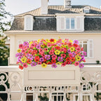 Artificial Fake Flowers for Outdoors Spring Decor, 12 Bundles Faux Silk Flowers Daisy Eucalyptus Plants UV Resisitant Colorful Artificial Flowers for Outside Planter Pots Front Porch Garden Patio