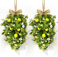 2 Pack 22'' Lemon Swag Wreaths for Cabinets Spring Summer Teardrop Wreath with White Daisy Flowers Artificial Lemon Teardrop Wreath with Bow for Farmhouse Front Door Porch Window Wall Hanging Decor