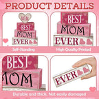 Yuntau 4 Pcs Mothers Day Table Decorations Mothers Day Tiered Tray Decor Mom Wooden Sign Mothers Day Centerpiece Decorative Faux Book Stack Block for Coffee Table Fireplace Mantel Floating Shelf