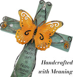 INHAI Handcrafted Christian Wall Cross 9x7,James 1:17 Verse on Wood with Antiqued Metal,Mother's Day Inspirational Home Decor Gift(Yellow)