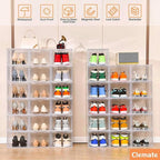 Clemate Upgraded X-Large Shoe Organizer,Shoe Storage Organizer,12 Pack,Shoe Box Clear Plastic Stackable,Drop Front Shoe Box with Clear Door, Shoe Containers For Sneaker Display,Fit up to US Size13