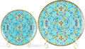 KAMMAK Decorative Plates Set for Display, Blue Ceramic Plate Decor with Stand, Handmade Vintage Porcelain Ornament for Table, Living Room, Kitchen, Office, Perfect Chinese Style Dish Gift (8in+10in)