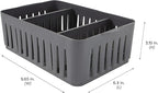 Simplify 4 Pack 3 Compartment Stackable Bin with Adjustable Dividers | Drawer Organizer | Storage Basket | Good for Office | Desk Supplies | Dorm | Bathroom | Accessories | Make Up | Grey