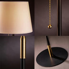 O'Bright Velum - Classic Floor Lamp, Elegant Linen Shade, Pull Chain Switch, Luxury Gold Handle, Modern Minimalist Design - Perfect for Living Room, Bedroom, Office - Black