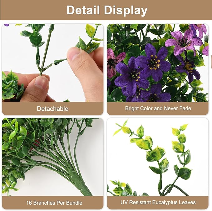 Artificial Hanging Flowers for Outdoors, 2 Pcs Fake Hanging Plant Spring Summer Decor, UV Resistant No Fade Realistic Faux Flower for Front Door Porch Planter Patio Garden Yard(Double Purple)