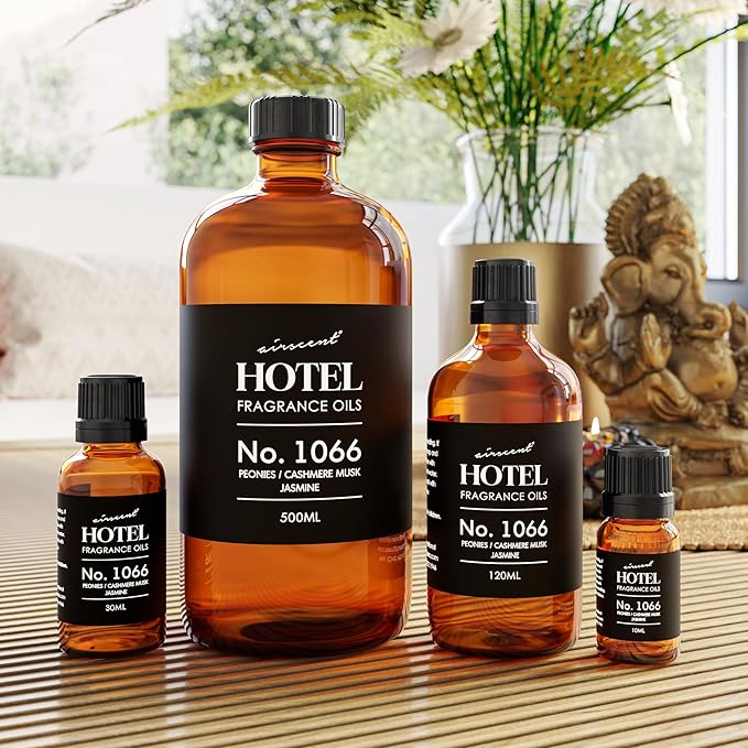 AirScent Hotel Diffuser Oil No. 1066 - Peonies Cashmere Jasmine - Premium Fragrance Oil for Ultrasonic and Waterless Diffusers and Crafting - 10 mL, 0.34 fl oz Glass Dropper Bottle
