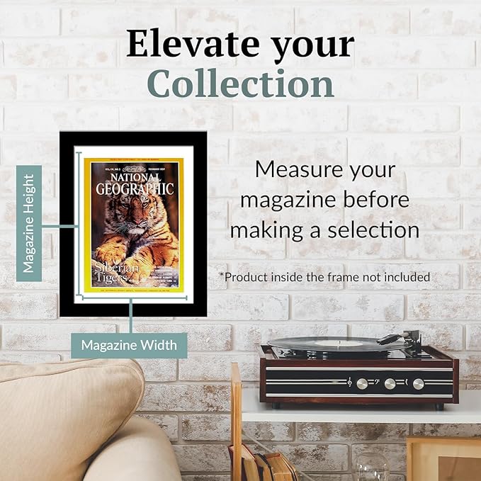 Creative Picture Frames 10 x 12 Magazine Frame with Full-Strength Glass, Holds Up To A 1/4" Thick Media with Installed Hangers for Easy Mounting, 12x14 Manhattan Black Frame with White Mat