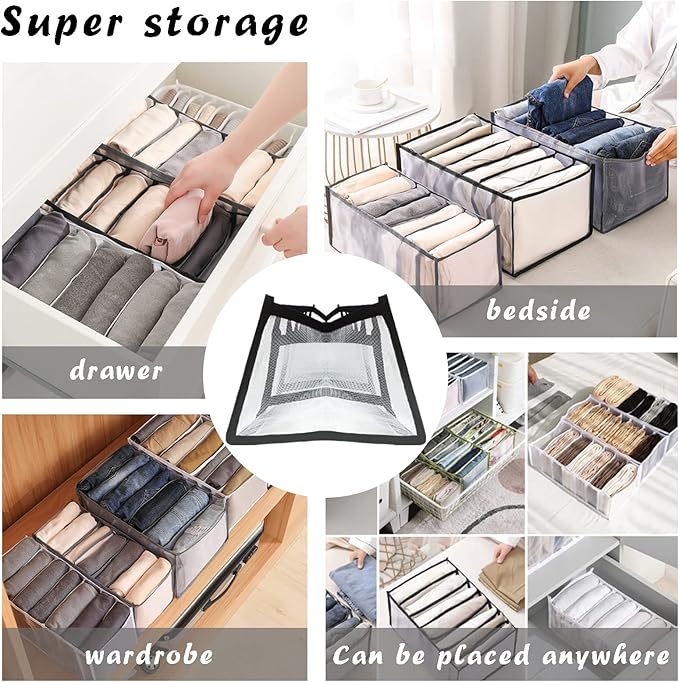 ULENDIS 9 Pack Wardrobe Clothes Organizer for Drawers, Foldable Clothes Drawer Mesh Separation Box, Drawer Dividers for Clothes Pants Jeans T Shirt (2Jeans+2Bra+(Legging+Shirt+Panties+Sock)*1)