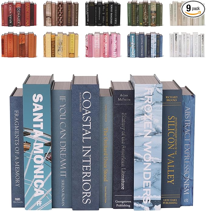 ORITZIO Blue Faux Books Set of 9 - Hidden Storage Fake Books Ideal for Coffee Table, Home Staging, Interior Design & Fashion Books, Old Money Aesthetic, Library Decor, Beach House Accessories