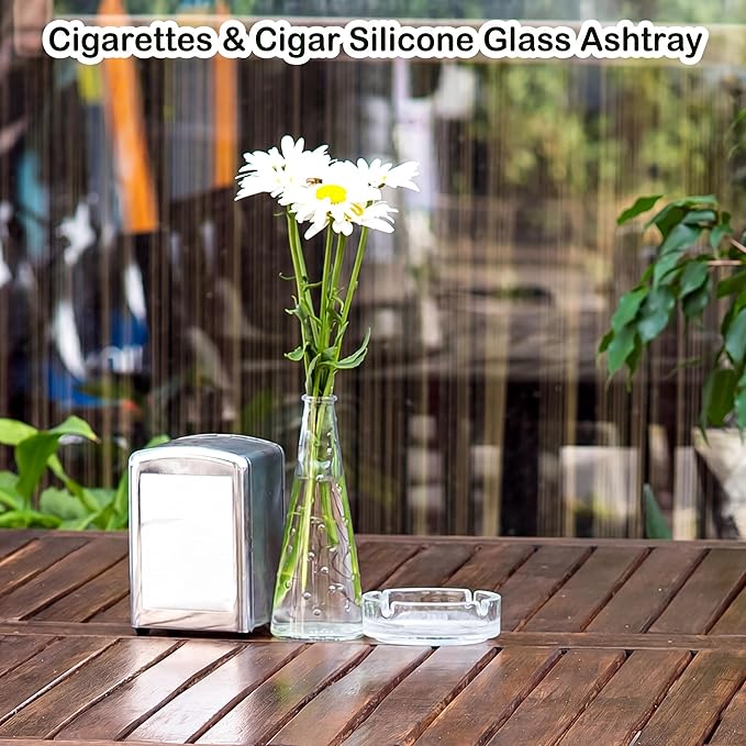Fabbay 1 Pcs Glass Ashtrays Bulk for Cigarette Cigar Crystal Ashtray Large Home Round Glass Ashtray Office Decor Outdoor Indoor Use for Home Patio Porch Deck Decoration, 4.21x1.3 Inch