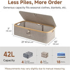 StorageWorks Underbed Storage Containers with Lids, 2-Pack 7" Low Profile Under Bed Storage Box with Bamboo Frame for Clothes, Bedding, Blankets and Shoes, 42L Sturdy Fabric Organizer, Taupe