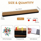 Vuzvuv 5 pcs Bulletin Board Bar Strips with 35 Pushpins ，Self Adhesive Cork Board for Wall，Felt Pin Board for School，Office Decor(Wood Brown)