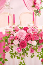 TINGE TIME Artificial Sweetheart Flower Swag with Table Cloth and Table Runner, Pack of 3 Floral Arrangement for Wedding Sweetheart Table Centerpiece Decoration Valentine's Day (Hot Pink)