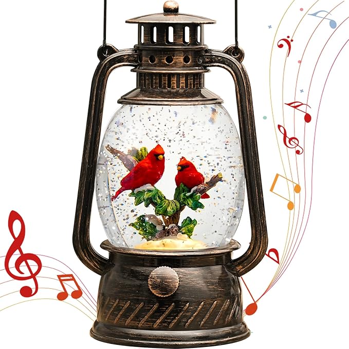 Christmas Snow Globes Cardinal Gifts,Christmas Decorations Cardinal Snow Globe, Musical Lantern Light Up 6H Time Glitter Globe Cardinal Red Bird Memorial Gift for Women