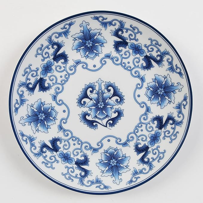 Decorative Plates Blue and White Porcelain Plates of 26cm Oriental Floral Pattern Ceramic Craft for Ornaments Giving Plates, 1 Plate with 1 Display Stand