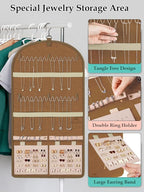 MATEIN Over the Door Jewelry Organizer with Travel Pouch, Double-Sided Hanging Necklace Earring Holder with Pockets, Large Jewelry Storage for Rings Bracelets, Beige-Brown